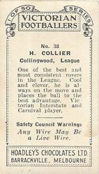1934 Hoadley's Victorian Footballers #38 Harry Collier Back